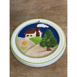 Cottagecore Ceramic House Flowers Vintage Wall Trivet Plaque Art Home Decor 7”
